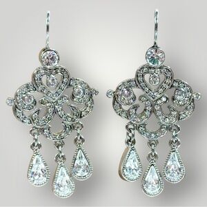 Jewelry Joan Rivers Stamped Earrings Dangle Chandelier Silver Tone Rhinestone!